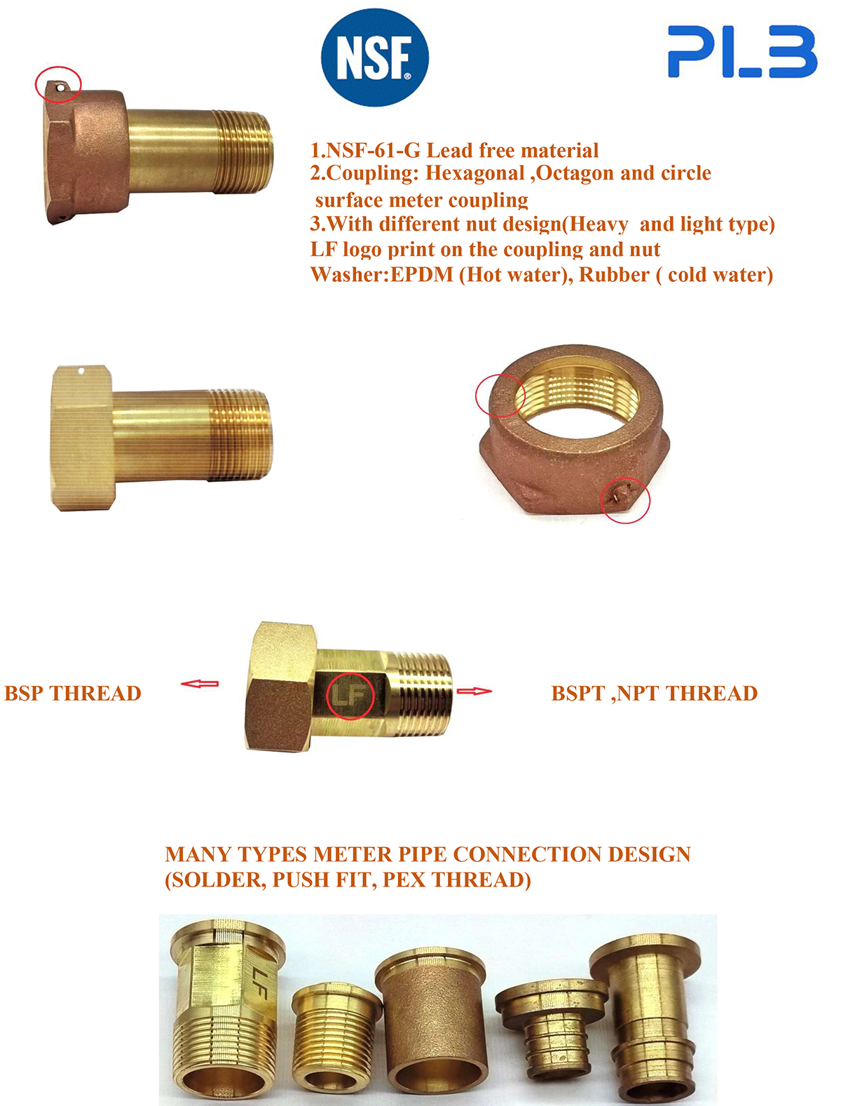 accouplement de compteur sans plomb